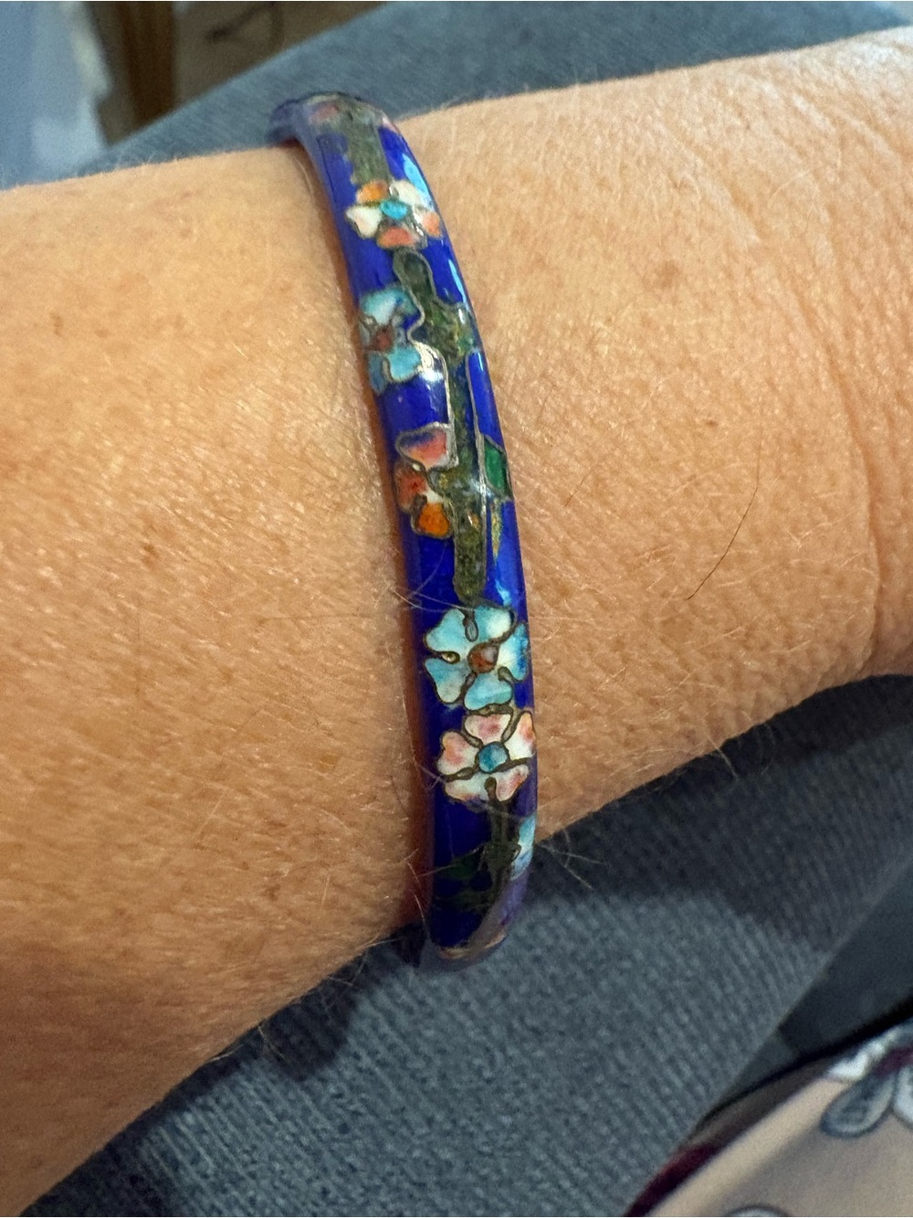 Blue Floral Cloisonné Bangle Bracelet